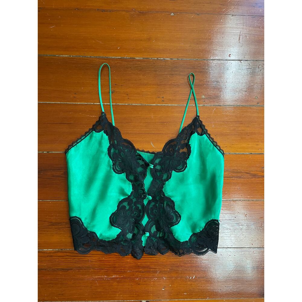 Victoria’s Secret Green Satin Lace Camisole Top Medium Y2K Lingerie
